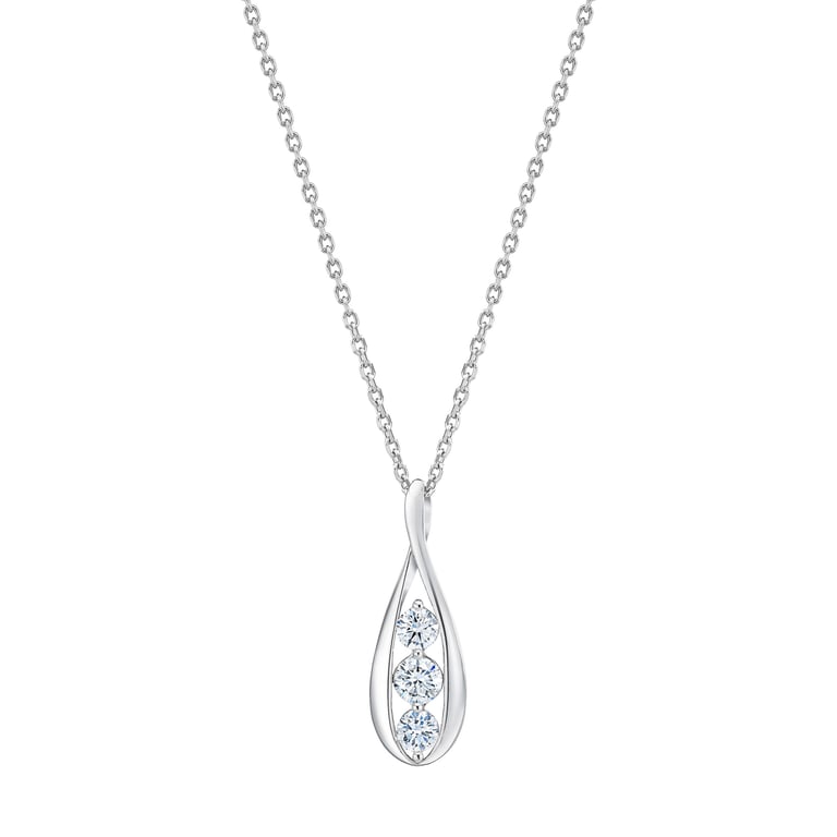14KT White Gold VS2 I 0.73CTW Round Diamond 3 Stone Pendant