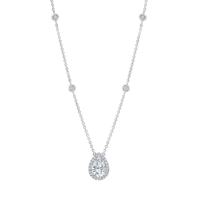 18KT White Gold VS2 H 1.38 CTW Pear Diamond Necklace (1.0 CTR)