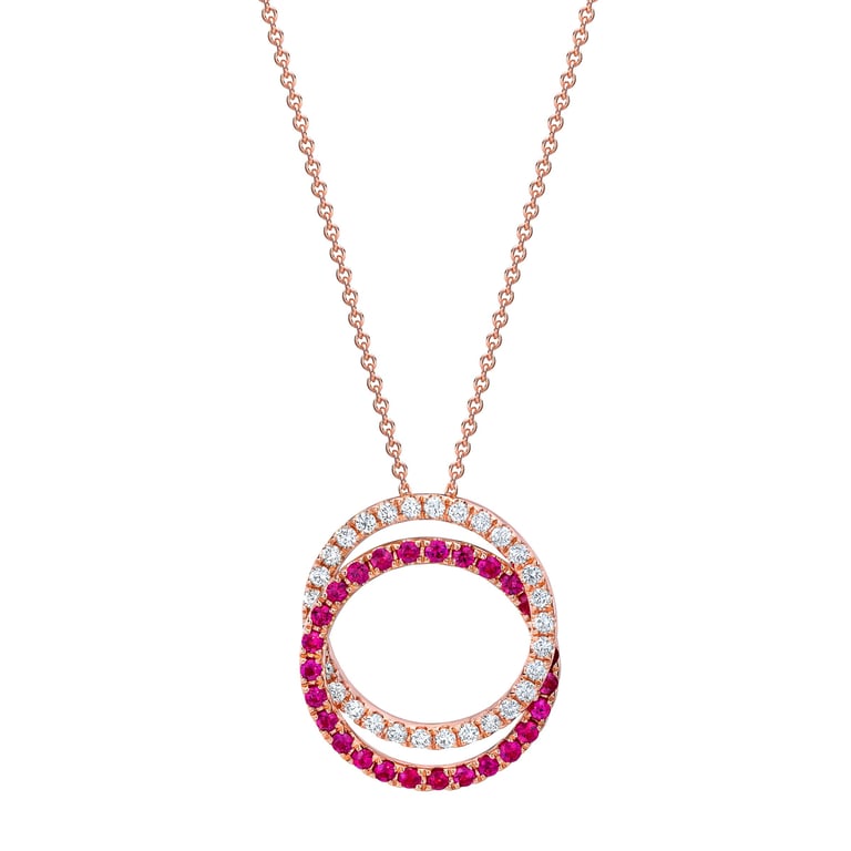 14KT Rose Gold 0.41 CTW VS2, I Diamond and 1.8MM Ruby Pendant