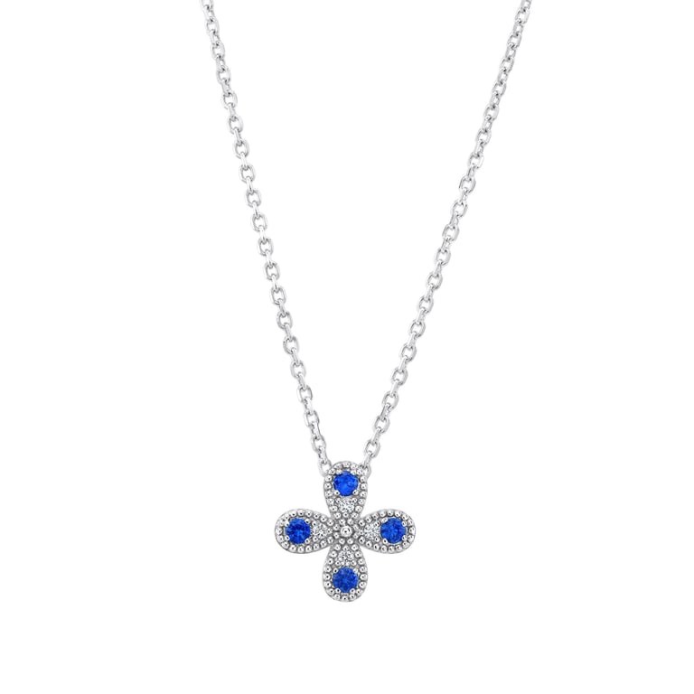 14K White Gold 0.03 CTW VS2/I Diamond and Blue Sapphire Necklace
