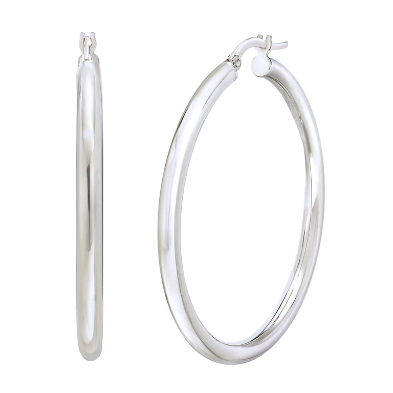 14kt White Gold 3x40mm Hoop Earrings Made in Italy