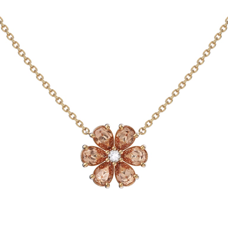 14kt Yellow Gold VS2 I .07ctw Diamond & Pear Morganite Necklace