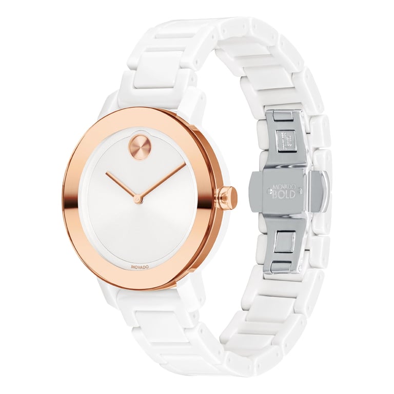 Movado Bold Evolution White Ceramic Bracelet Ladies Quartz Watch