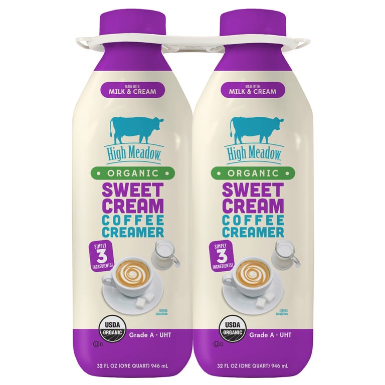 High Meadow Organic Sweet Cream Coffee Creamer 2/32 Ounce Bottles