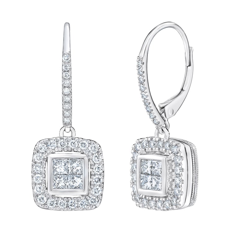 14KT White Gold VS2 I 0.98ctw Princess Cut Diamond Earrings
