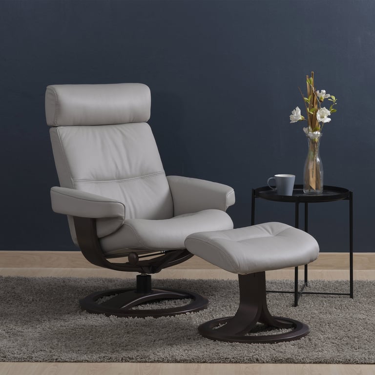 Nordic Home Oslo Leather Swivel Recliner with Ottoman