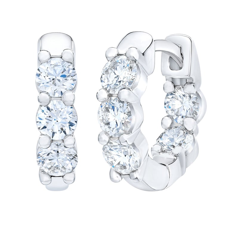 14KT White Gold VS2 I 1.25 CTW Round Diamond Hoop Earrings