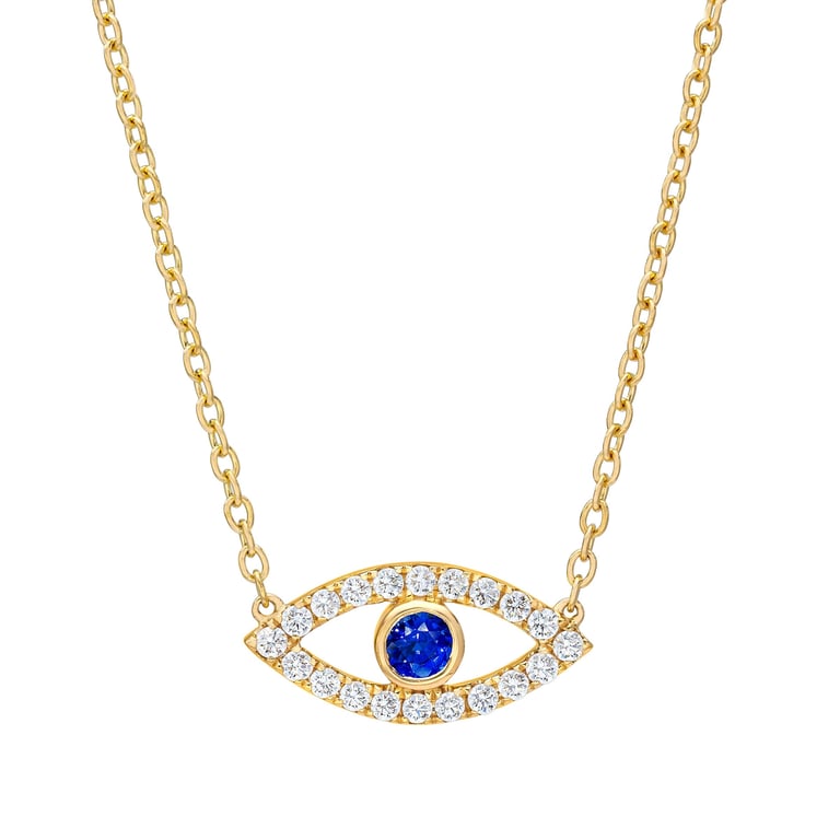 14kt Yellow Gold .38 CTW VS2-I Blue Sapphire & Diamond Evil Eye Necklace