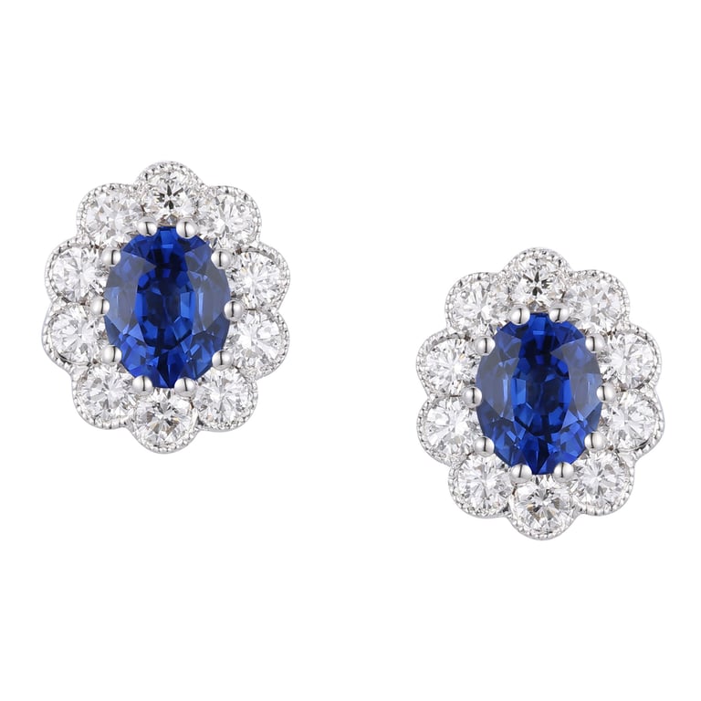 14KT White Gold Blue Sapphire & Diamond Stud Earrings, 0.47 cttw