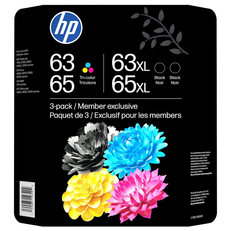 HP 63/65 Original Ink Cartridge 3-Pack (Black XL & Tri-Color)
