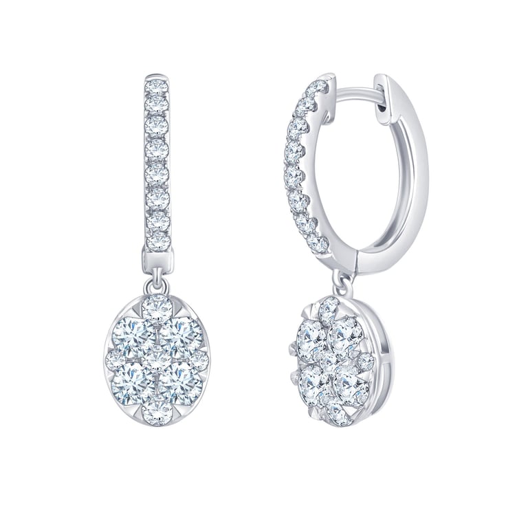 14KT White Gold VS2 I 1.00CTW Round Diamond Dangle Earrings