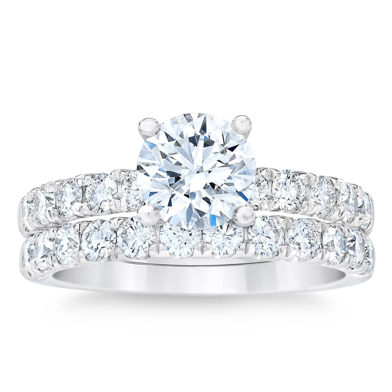 2.68 CTW Round Diamond Platinum Wedding Set, 1.50 CT Center, VS2 Clarity, F Color