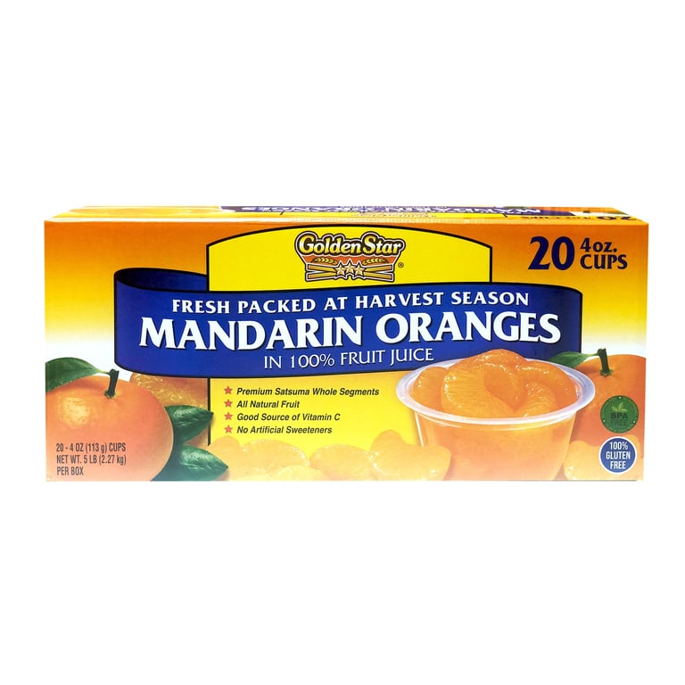 Golden Star Mandarin Orange Cups, 20-Pack, 4 oz Each