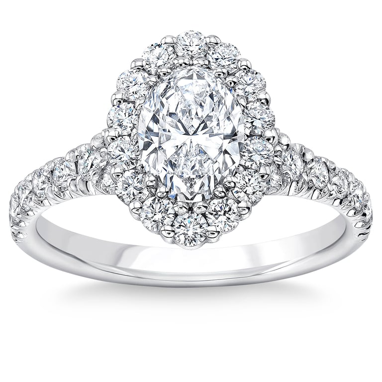 1.80 ctw Oval Diamond Platinum Halo Wedding Ring, Center 1.00 ct VS2, G Color