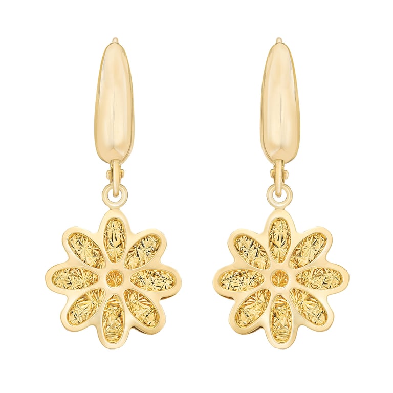 14kt Yellow Gold Flower Earrings Made in Italy