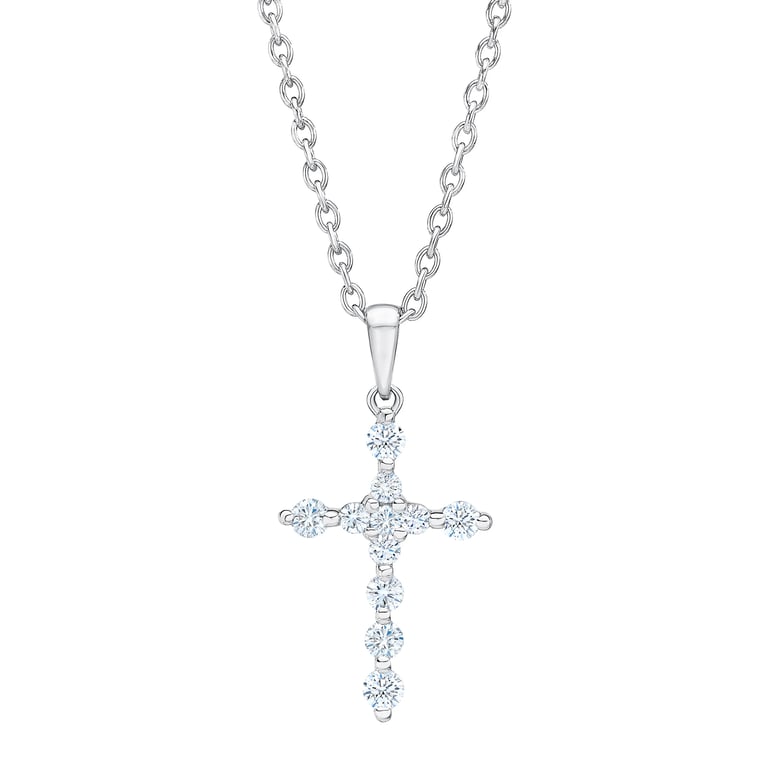 14kt White Gold VS2 I 0.43ctw Round Diamond Cross Pendant