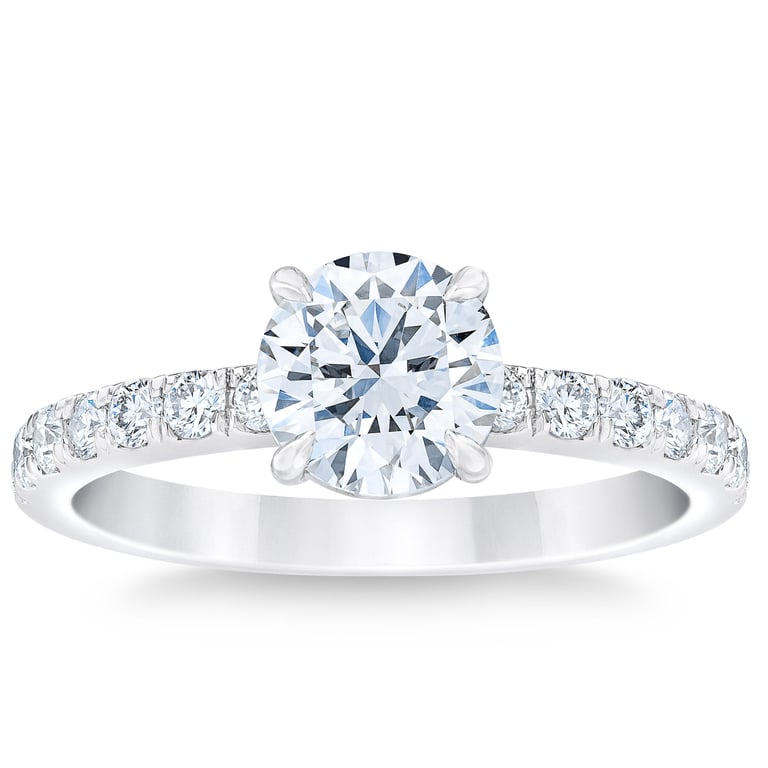 1.55 CTW Round Diamond Platinum Wedding Ring, 1.10 CT Center, VS1 Clarity, H Color