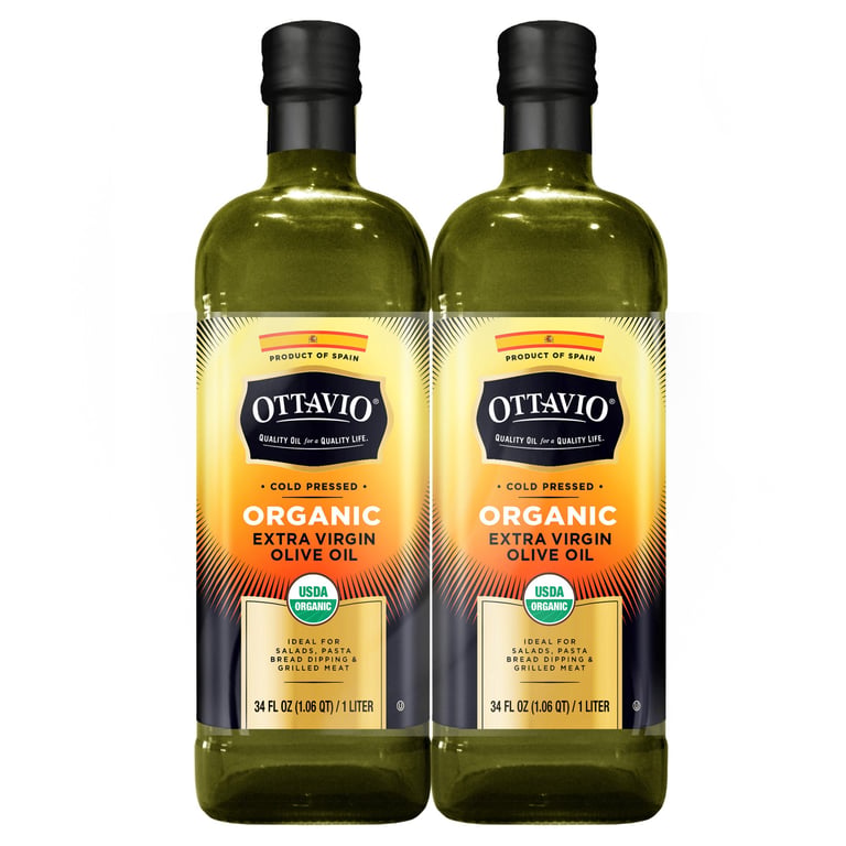 Ottavio Organic Extra Virgin Olive Oil, 2 Pack, 1 Liter Bottles