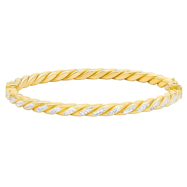 14KT Two-Tone Gold Twisted Hinge Bangle Made in Italy