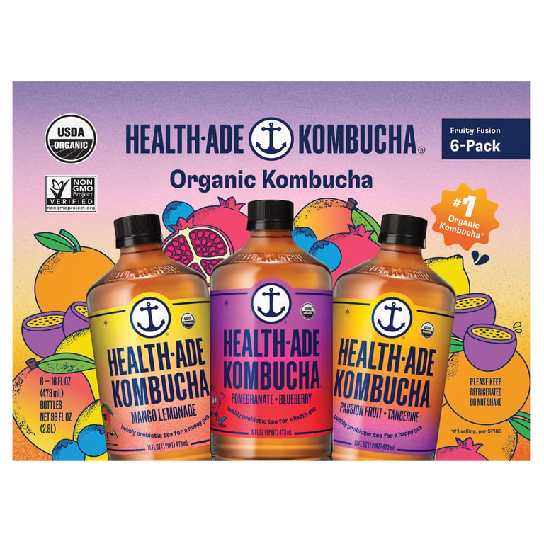 Health-Ade Organic Fruity Fusion Kombucha Variety Pack, 6 x 16 fl oz