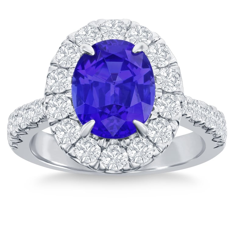 2.93 CT Oval Cut Tanzanite & 1.29 CTW Diamond 18KT White Gold Ring