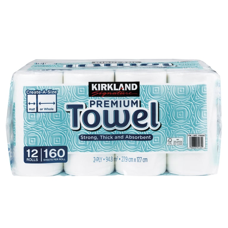 Kirkland Signature Paper Towels, 12 Rolls / 160 Sheets