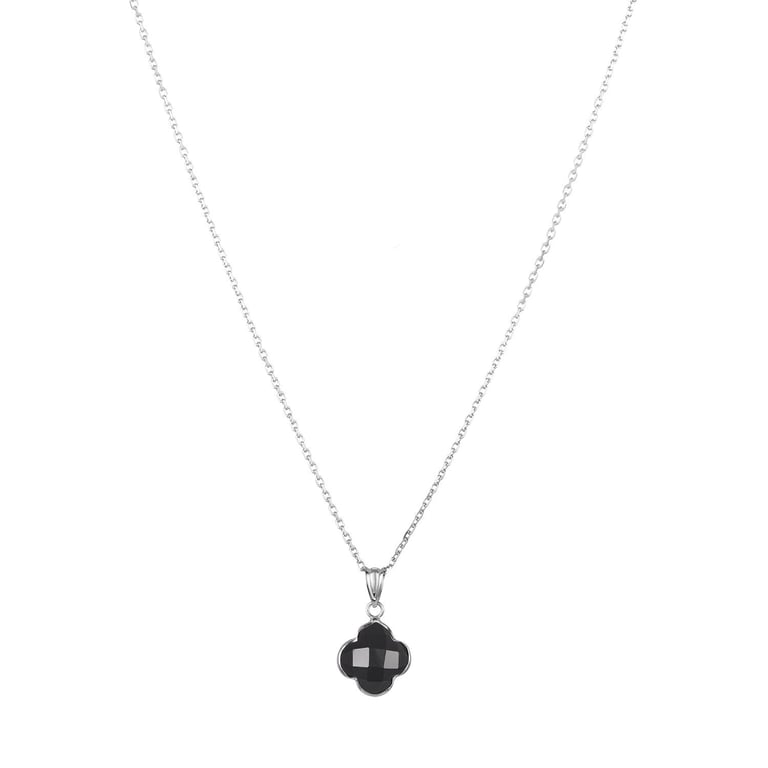 14kt White Gold 10mm Black Onyx Clover Necklace