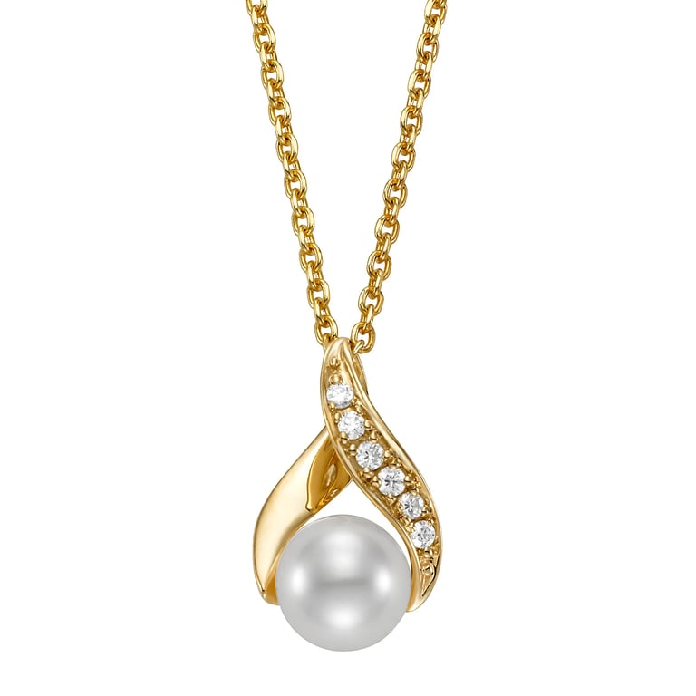14kt Yellow Gold 0.08 CTW Diamond & Freshwater Cultured 6.5-7mm Pearl Pendant