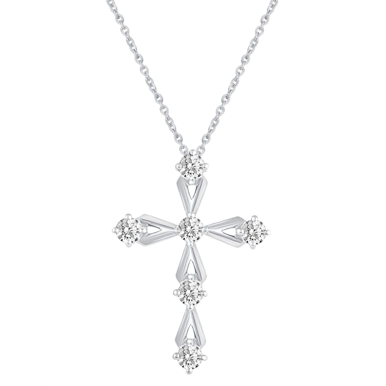 14kt White Gold VS2/I 0.60 ctw Round Diamond Cross Pendant