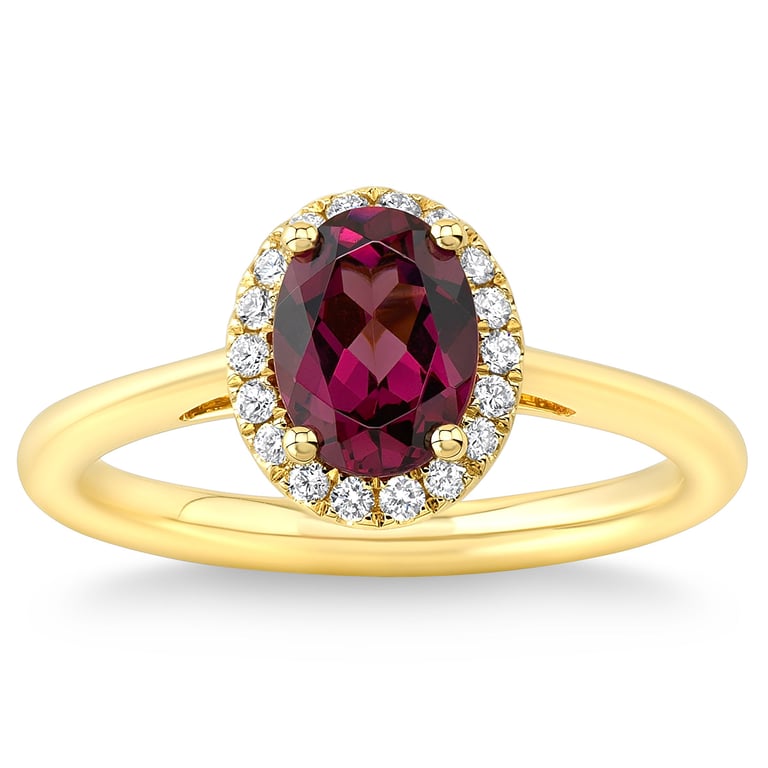 14kt Yellow Gold Rhodolite Garnet and Diamond Ring