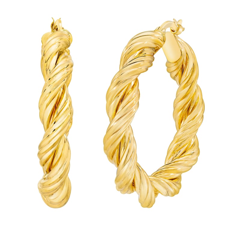 14KT Yellow Gold Two Row Twist Hoop Earrings Made in Italy