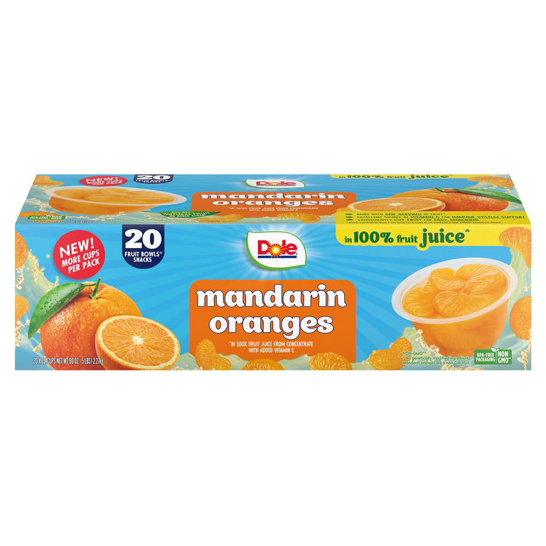 Dole Mandarin Fruit Bowls, 20 Count, 4 oz Cups