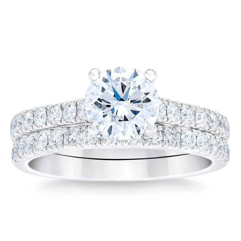 2.05 CTW Round Diamond Platinum Wedding Set, 1.32 CT Center, VS2, G