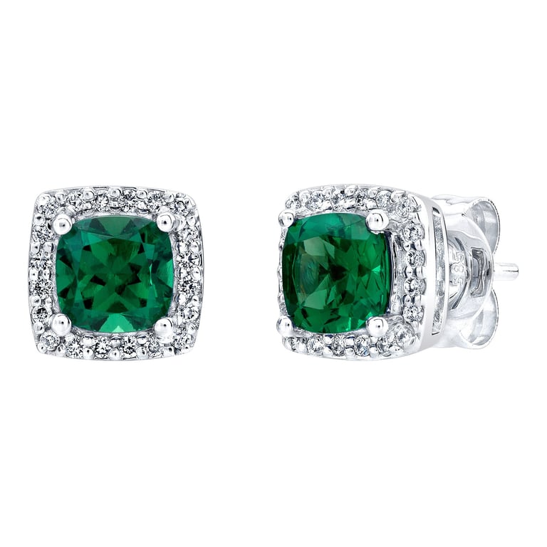 14kt White Gold 0.13 CTW VS2, I Diamond and Lab Emerald Earrings