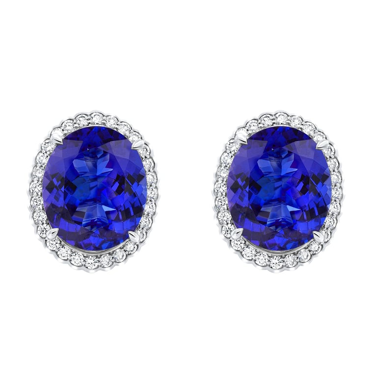 15x13mm Oval Cut Tanzanite & 0.99 CTW Diamond 18kt White Gold Earrings