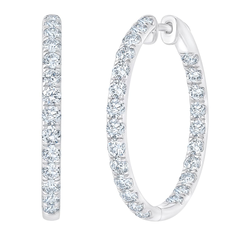 14KT White Gold VS2 G 2.00ctw Round Diamond Hoop Earrings