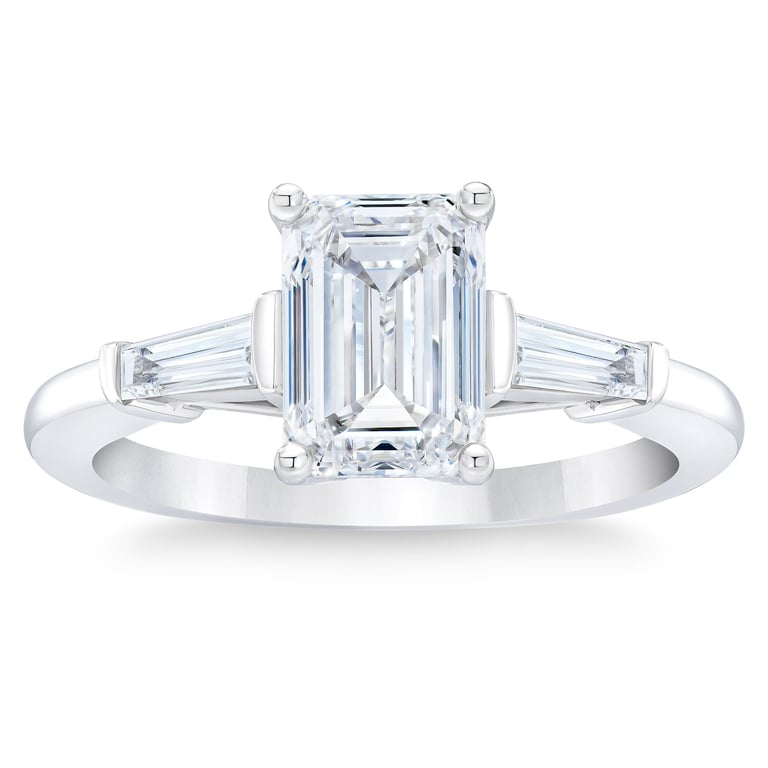 2.01 ctw Emerald Cut Platinum 2-Baguette Ring, 1.70 ct Center, VVS1 Clarity, H Color