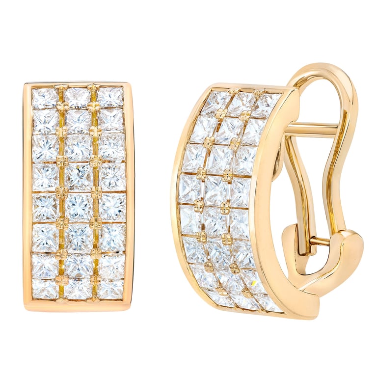 14kt Yellow Gold VS2 I 2.00ctw Princess Cut Diamond Hoop Earrings