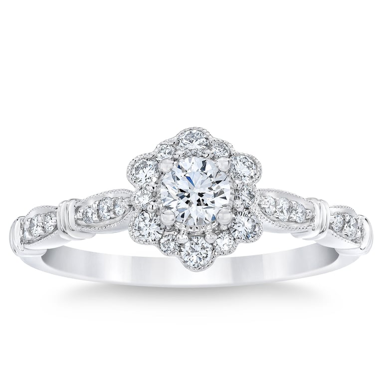 Platinum VS2 I Color 0.50 ctw Round Diamond Ring (0.23 ct Center) Size 6