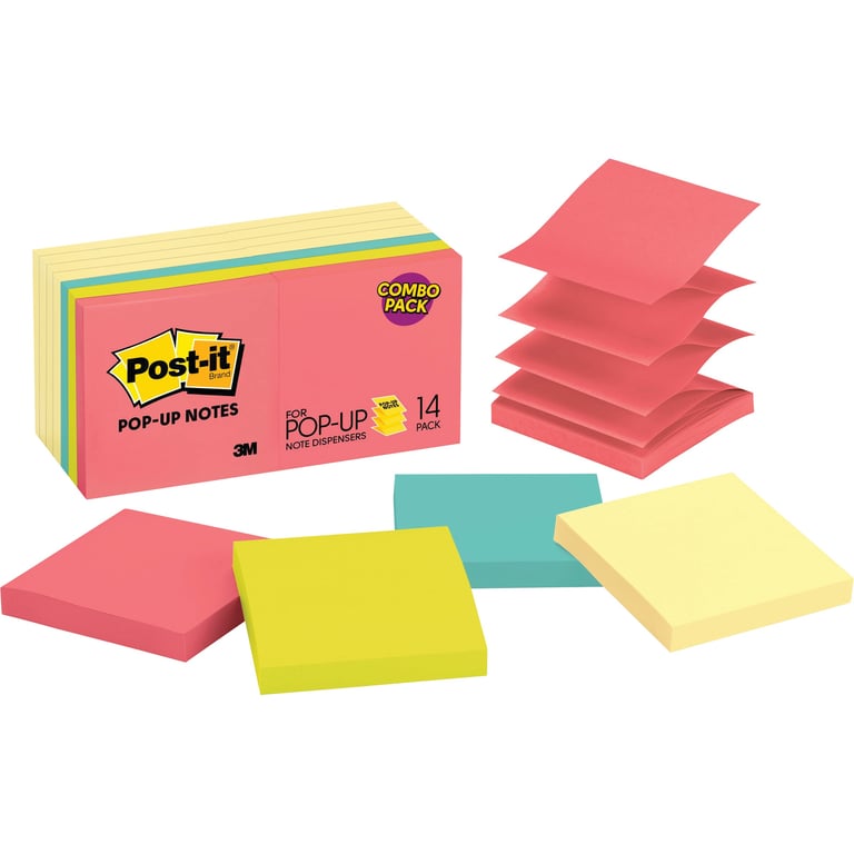 Post-it Pop-Up Notes, Bright Colors & Canary Yellow, 14 Count