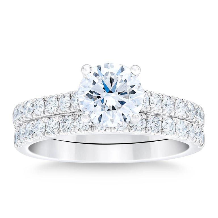 1.79 CTW Round Diamond Platinum Wedding Set, 1.04 CT Center, VS2 Clarity, F Color