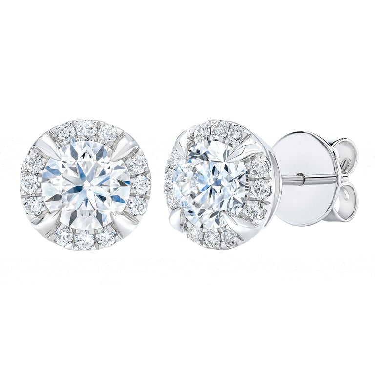 14kt White Gold VS2 I Color 1.10 ctw Round Brilliant Diamond Halo Earrings
