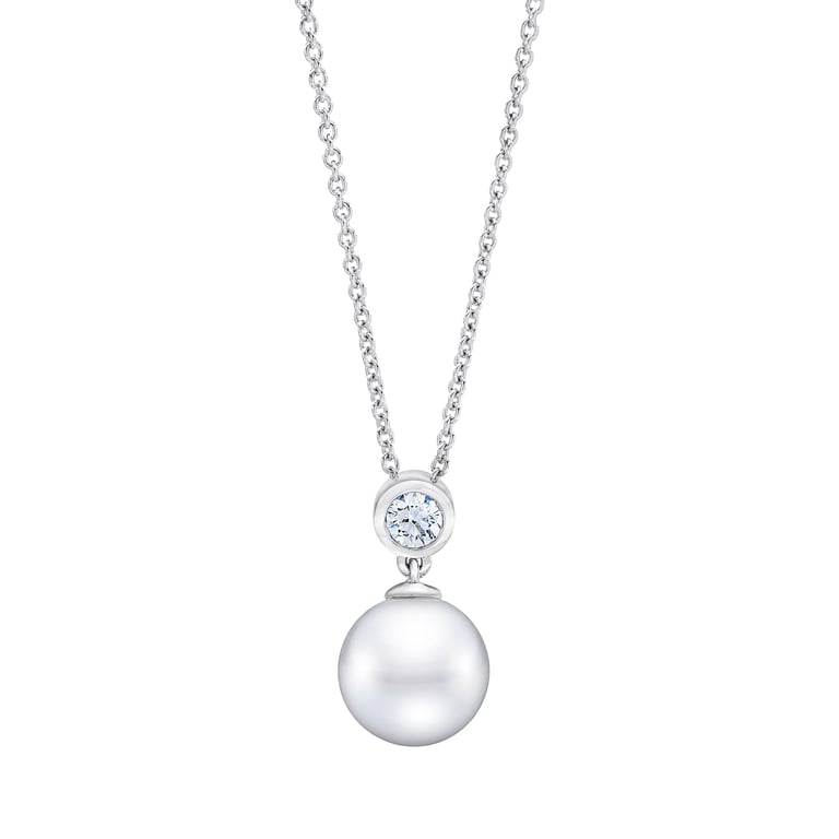 14kt White Gold & Diamond Freshwater Cultured Pearl 8-9mm Pendant