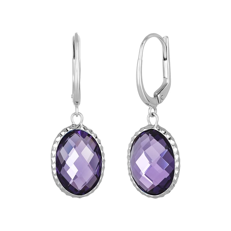 14kt White Gold 14x10mm Amethyst Oval Earrings