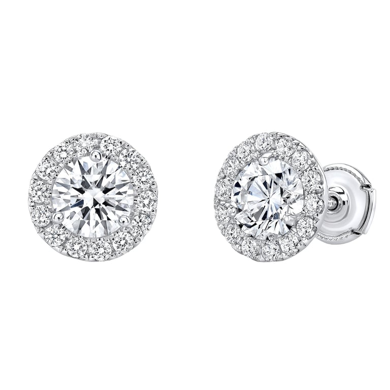 Platinum VS2 I 2.50 CTW Round Diamond Halo Earrings (1.0 CTR)