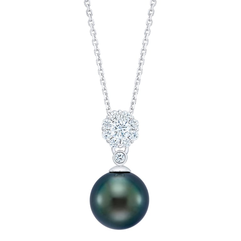 14K White Gold & Diamond Tahitian Cultured Pearl 9-10mm Pendant