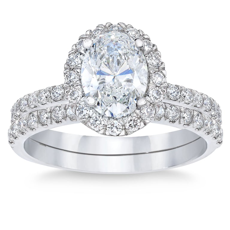 2.02 CTW Oval Cut Platinum Wedding Set — 1.40 CT Center Diamond, VS2 Clarity, I Color