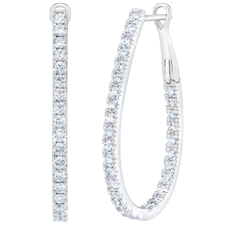 14kt White Gold VS2 G Color 2.00 CTW Round Diamond Hoop Earrings