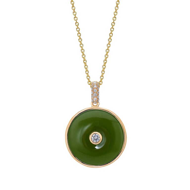 14KT Yellow Gold VS2 I 0.18CTW Diamond and Jade Necklace
