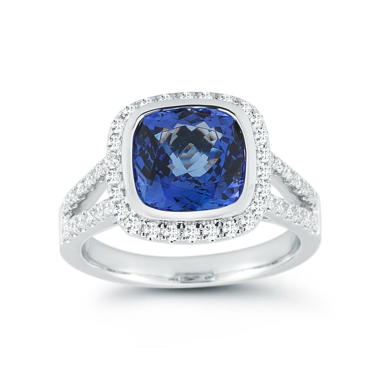 14kt White Gold .48 ctw VS2, I Diamond and Tanzanite Ring